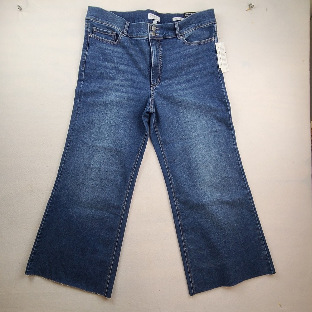 NWT Sofia Jeans Margot Wide Leg Jeans Womens 18 Blue Raw Hem Stretch Denim